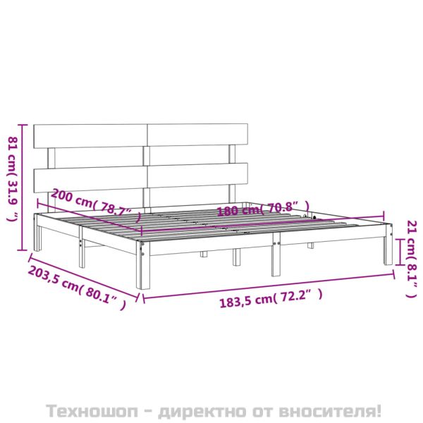 Рамка за легло с табла бяла Super King Size дърво масив