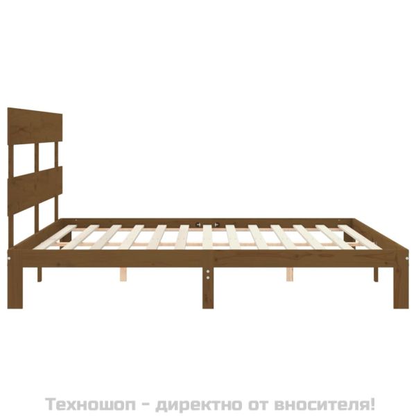 Рамка за легло с табла, меденокафява, масивно дърво, 200x200 см