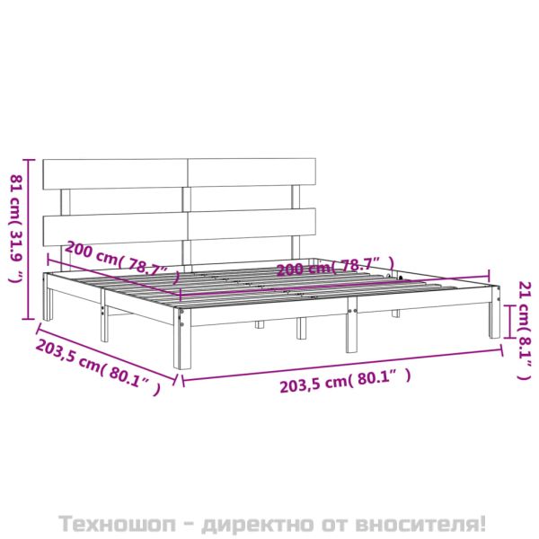 Рамка за легло с табла, меденокафява, масивно дърво, 200x200 см