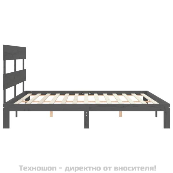 Рамка за легло с табла, сива, 200х200 см, масивно дърво