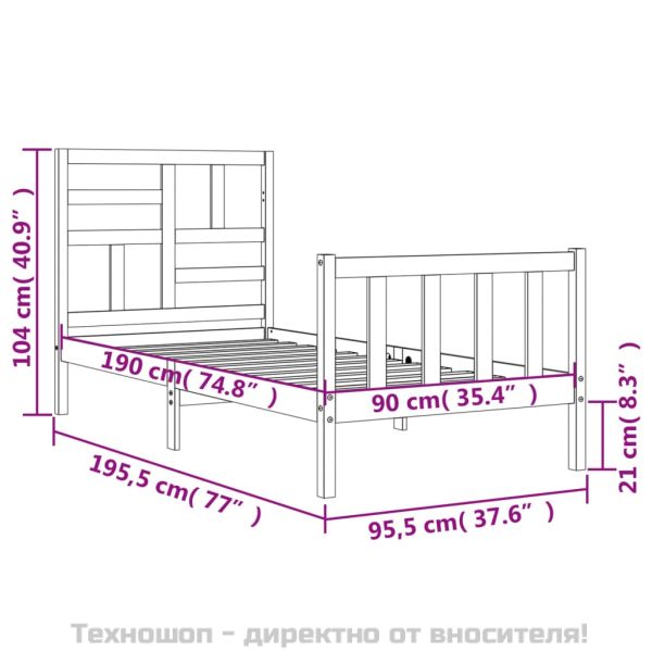 Рамка за легло с табла бяла Single масивна дървесина