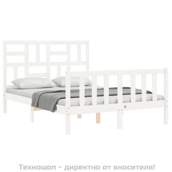 Рамка за легло с табла бяла Small Double масивна дървесина