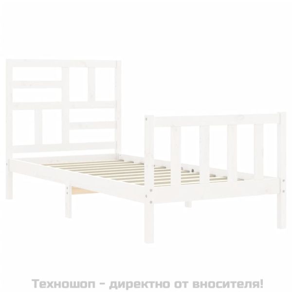 Рамка за легло без матрак, бял, 90x200 см, бор масив