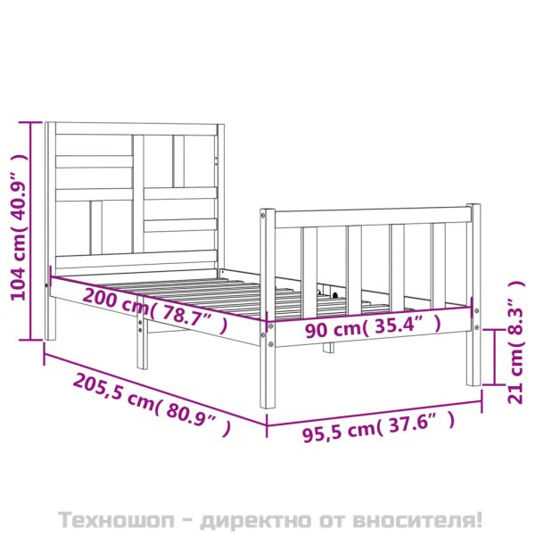 Рамка за легло без матрак, бял, 90x200 см, бор масив