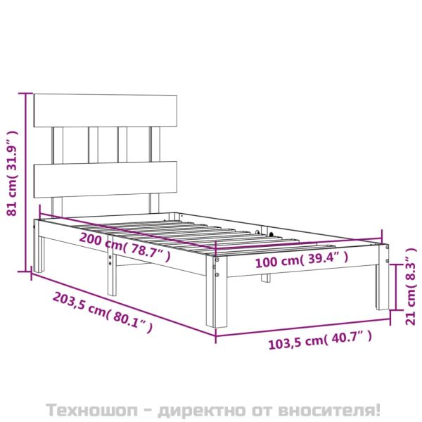Рамка за легло без матрак, бял, 100x200 см, бор масив