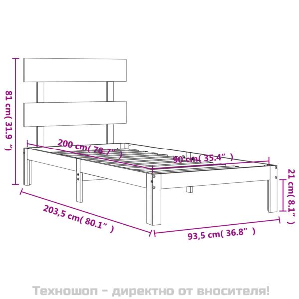 Рамка за легло без матрак, 90x200 см, масивна чамова дървесина