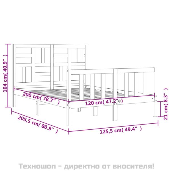 Рамка за легло без матрак, бял, 120x200 см, бор масив