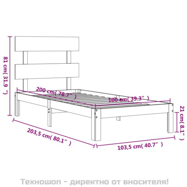 Рамка за легло без матрак, бял, 100x200 см, бор масив