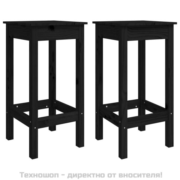 Градински бар комплект от 3 части, черен, масивно дърво бор