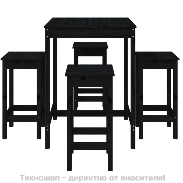 Градински бар комплект от 5 части, черен, масивно дърво бор