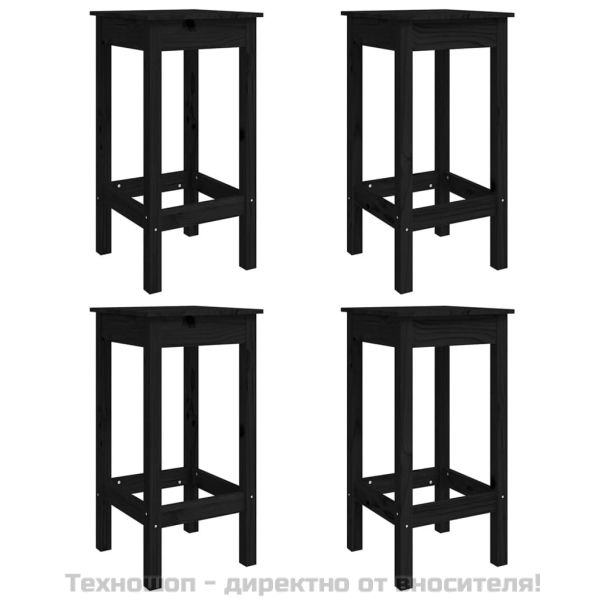 Градински бар комплект от 5 части, черен, масивно дърво бор
