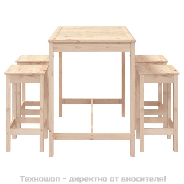 Градински бар комплект от 5 части, масивна борова дървесина
