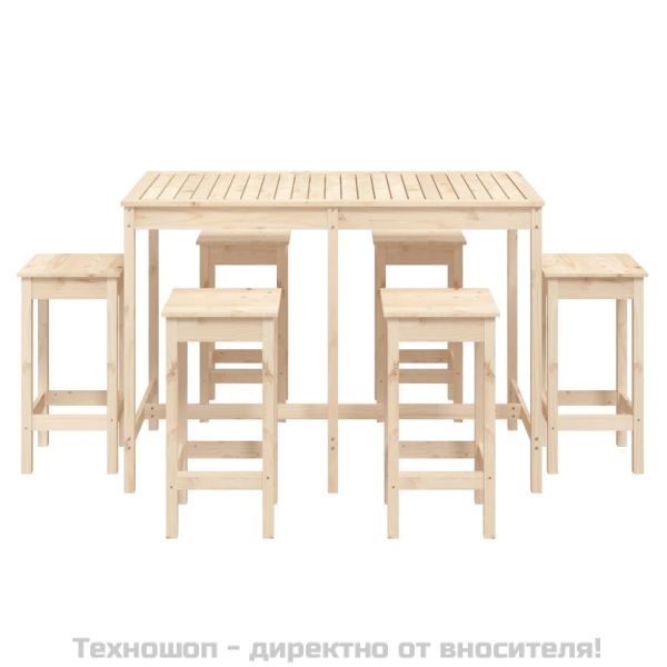Градински бар комплект от 7 части, масивна борова дървесина
