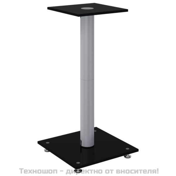 Стойки за тонколони 2 бр черно/сребро закалено стъкло 1 стълб