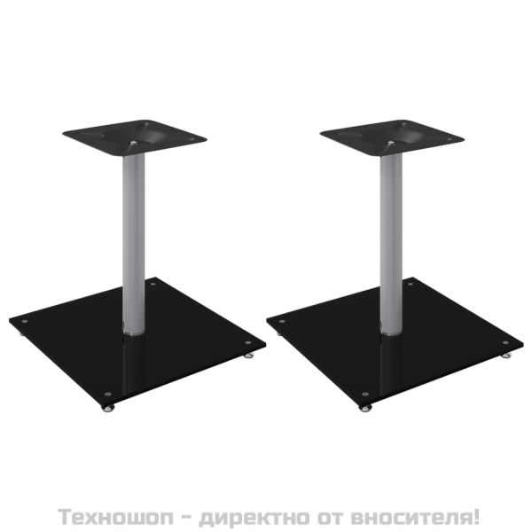 Стойки за тонколони 2 бр черно/сребро закалено стъкло 1 стълб