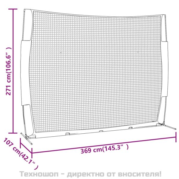 Преносима бейзболна мрежа червено-черна 369x107x271 см стомана