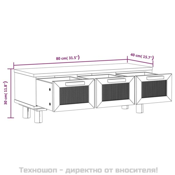 Кафе маса, черна, 80x40x30 см, инженерно дърво и бор масив