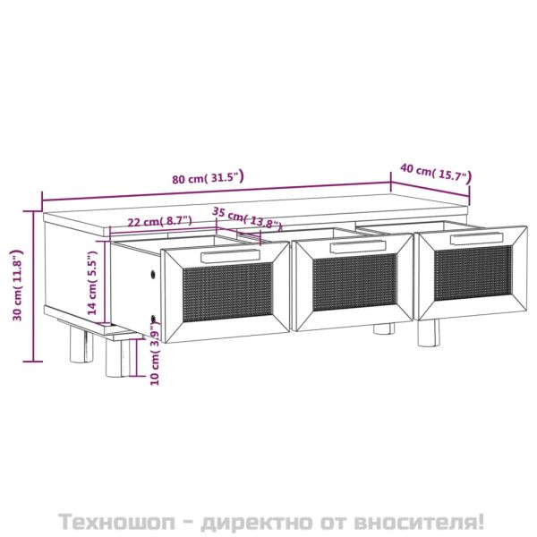 Кафе маса, черна, 80x40x30 см, инженерно дърво и бор масив