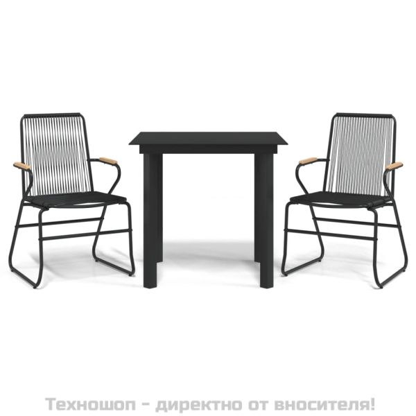 Градински трапезен комплект от 3 части, черно, PVC ратан