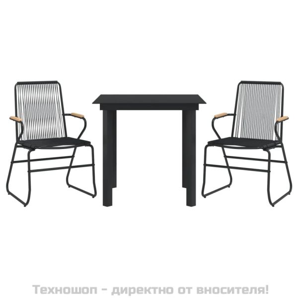 Градински трапезен комплект от 3 части, черно, PVC ратан