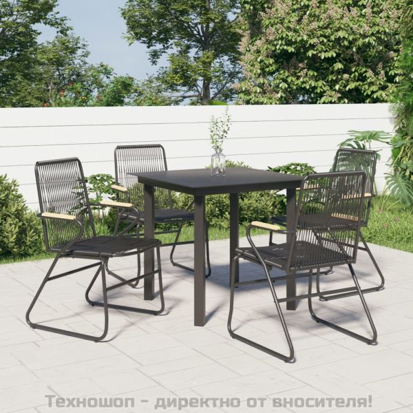 Градински трапезен комплект от 5 части, черeн, PVC ратан