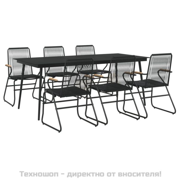 Градински трапезен комплект от 7 части, черно, PVC ратан