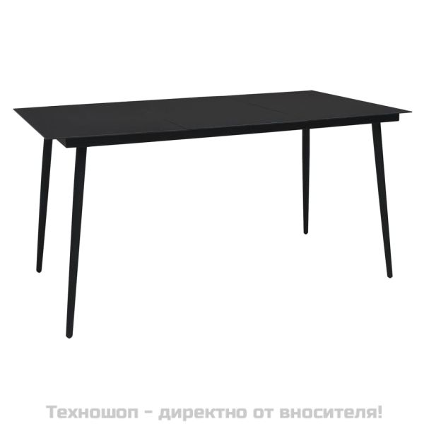 Градински трапезен комплект от 7 части, черно, PVC ратан