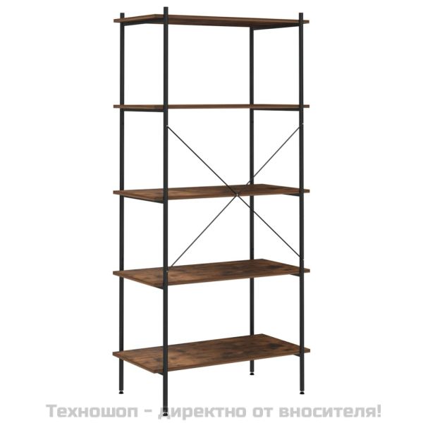 5-етажна етажерка, черно и естествено, 80x40x163 см
