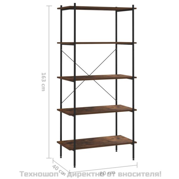 5-етажна етажерка, черно и естествено, 80x40x163 см