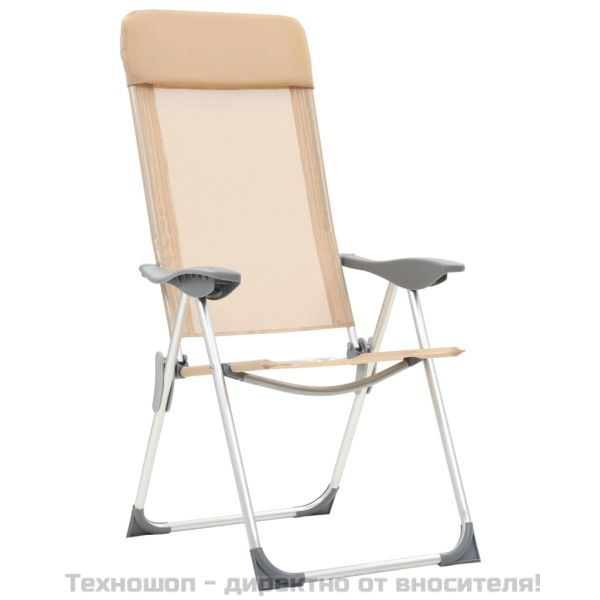 Сгъваеми къмпинг столове, 2 бр, кремави, алуминий