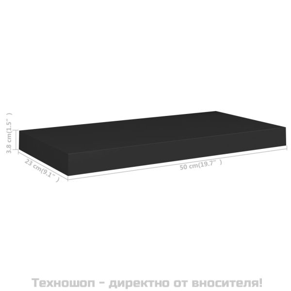Окачени стенни рафтове, 2 бр, черни, 50x23x3,8 см, МДФ