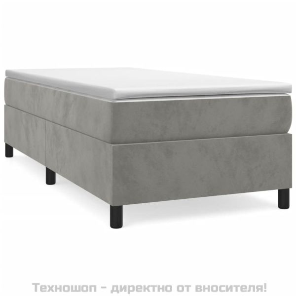 Боксспринг легло с матрак, светлосива, 90x190 см, кадифе