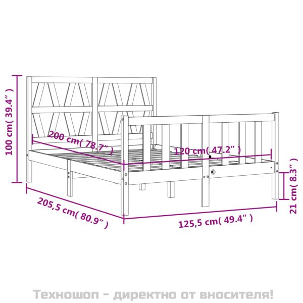 Рамка за легло без матрак, бял, 120x200 см, бор масив