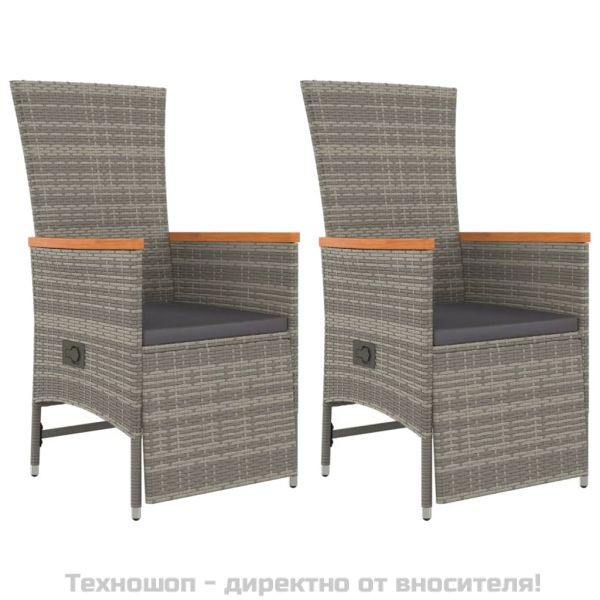 Градински трапезен комплект 3 части с възглавници сив полиратан