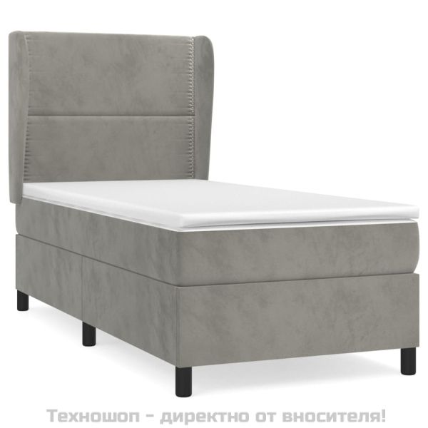 Боксспринг легло с матрак, светлосиво, 100x200 см, кадифе