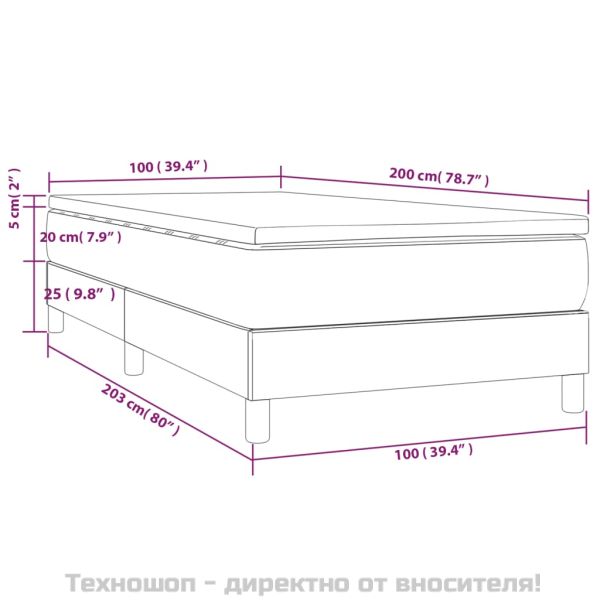 Боксспринг легло с матрак, тъмносиво, 100x200 см, плат