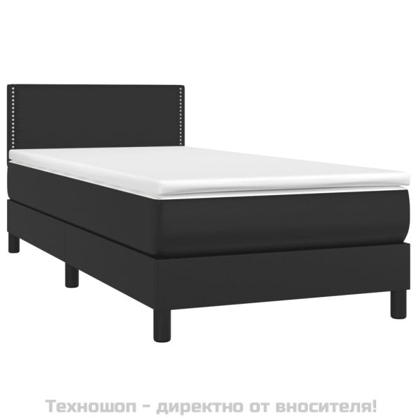 Боксспринг легло с матрак, черно, 100x200 см, изкуствена кожа