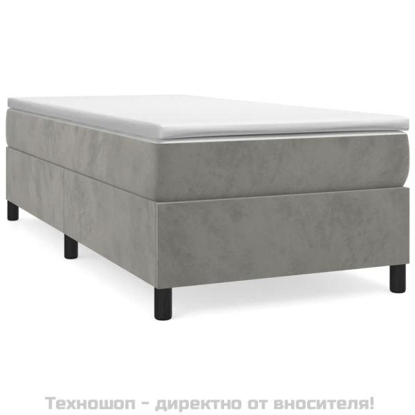 Боксспринг легло с матрак, светлосиво, 100x200 см, кадифе