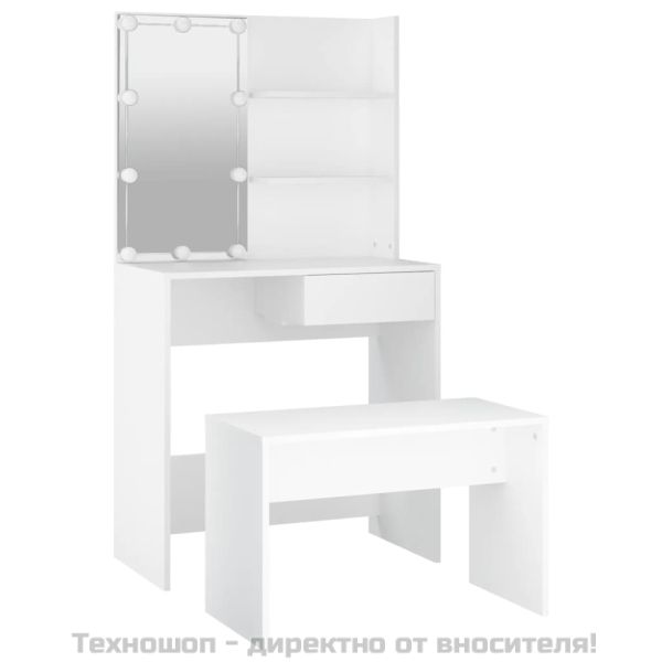 Комплект тоалетка с LED, бяла, инженерно дърво