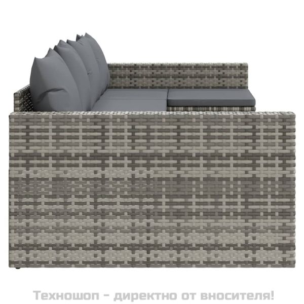 Градински лаундж комплект с възглавници 2 части сив полиратан