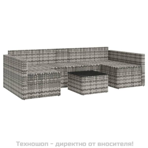 Градински лаундж комплект с възглавници 2 части сив полиратан