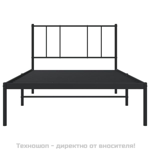 Метална рамка за легло с горна табла, черна, 90x190 см