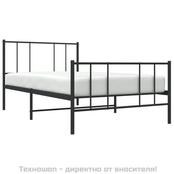 Метална рамка за легло с горна и долна табла, черна, 90x190 см