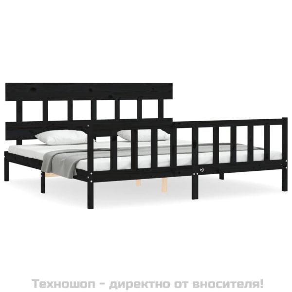 Рамка за легло с табла, черна, 200x200 см, масивно дърво