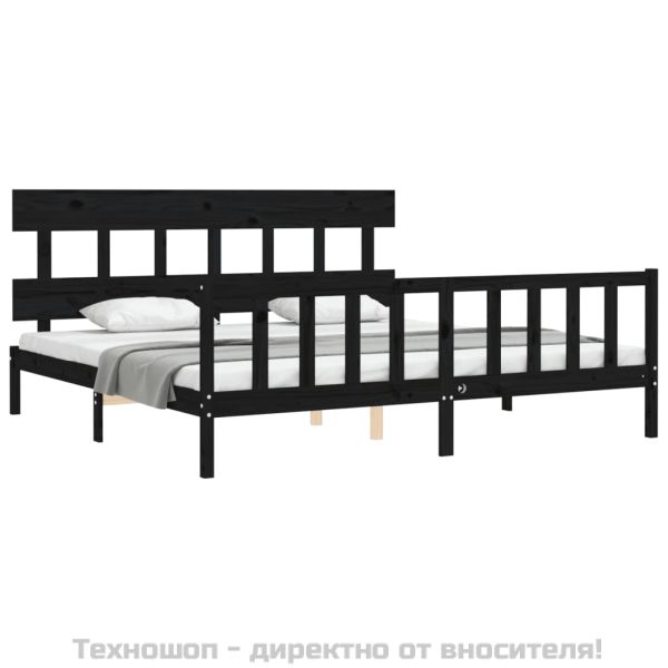 Рамка за легло с табла, черна, 200x200 см, масивно дърво