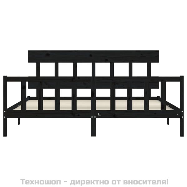 Рамка за легло с табла, черна, 200x200 см, масивно дърво