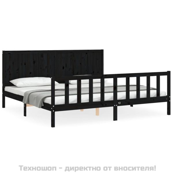 Рамка за легло с табла, черна, 200x200 см, масивно дърво