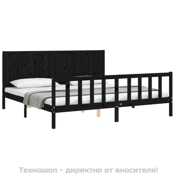 Рамка за легло с табла, черна, 200x200 см, масивно дърво