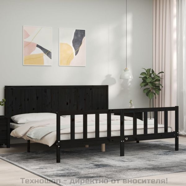 Рамка за легло с табла, черна, 200x200 см, масивно дърво