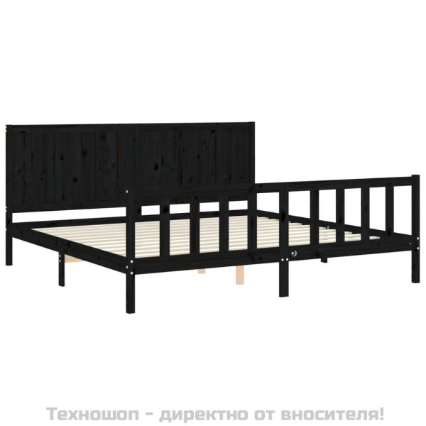 Рамка за легло с табла, черна, 200x200 см, масивно дърво